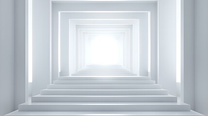 White Stairs Leading to Light in Abstract Architecture