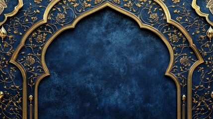 Ornate Golden Floral Archway on a Blue Background