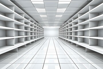 Empty White Shelving In A Warehouse