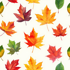 Obraz premium Watercolor clipart illustration of a pattern background of colorful maple leaves, autumn illustration