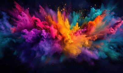 A colorful explosion of smoke and fire. The colors are vibrant and the smoke is thick and billowing. Scene is chaotic and intense