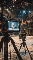 Camera Tripod on Set with Person in Frame