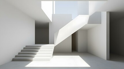 Fototapeta premium Modern Minimalist Interior Design with White Staircase and Sunlight