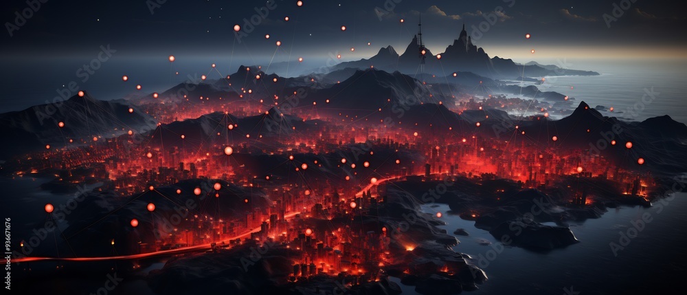 Poster visualization of a map with uncharted territories where each point represents a new journey in innov
