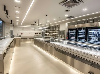 Fototapeta premium Modern Interior Design of a Retail Store with Stainless Steel Counters