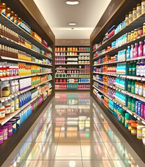 Supermarket Aisle with Colorful Products