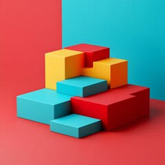Obraz premium Abstract Colorful Blocks Minimalist 3D Design Background