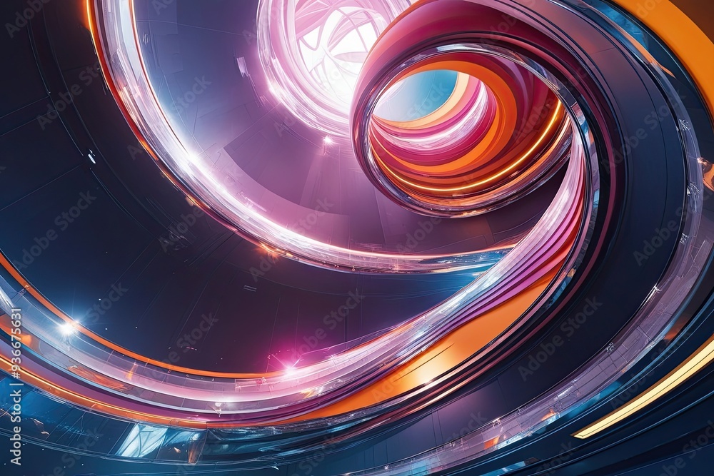 Poster dynamic abstract space design featuring curved elements and contemporary layout