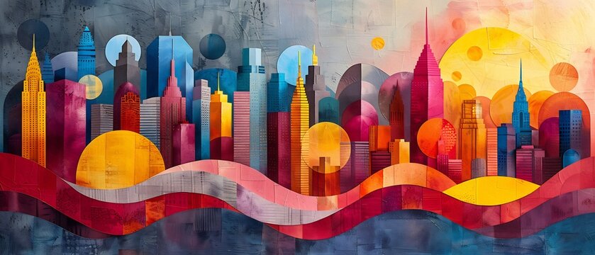 Abstract depiction of cityscape where each building formed layer of challenge success symbolizing growth resilience urban development focus how community visualize their strength through collective