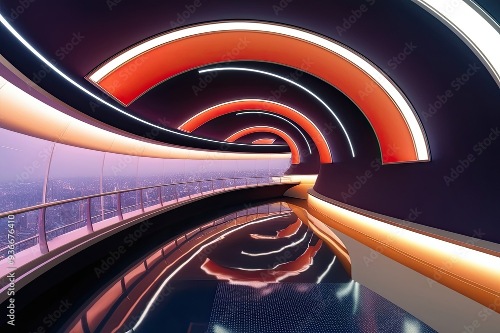 Poster dynamic abstract space design featuring curved elements and contemporary layout