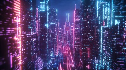 Futuristic Cityscape with Neon Lights and Motion Blur