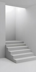 Obraz premium Minimalist 3D Rendering of White Stairs in Empty Room