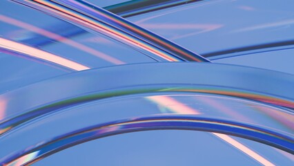 Glass ring abstract shape in blue background, 3d render