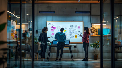 Modern Office Collaboration Concept with Young Professionals Engaging in Team Discussions and Brainstorming Ideas in Contemporary Workspace