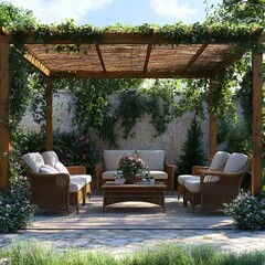 Obraz premium Relaxing Outdoor Patio Furniture with Soft Cushioned Seats photo