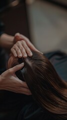 A woman lies down with her head resting on a soft surface as she enjoys a soothing head massage from a skilled therapist in a calming environment