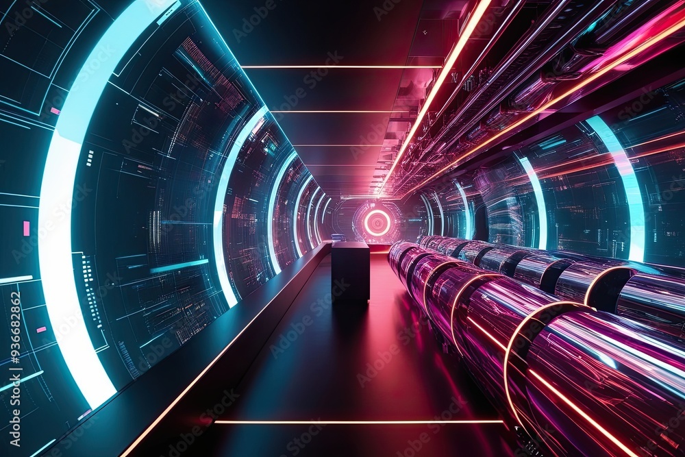 Poster high-tech immersive digital experience with vibrant colors and abstract patterns