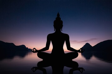 Majestic Silhouette of a Meditating Deity Under a Serene Night Sky