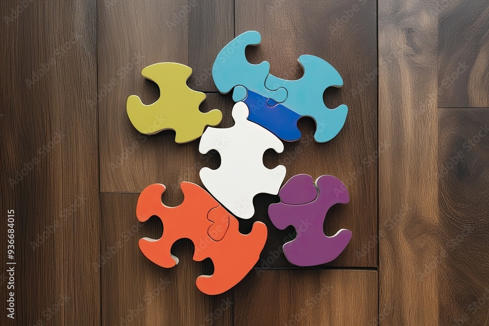 Poster revolutionary puzzle concept demonstrating collaboration and interoperability through overlapping se