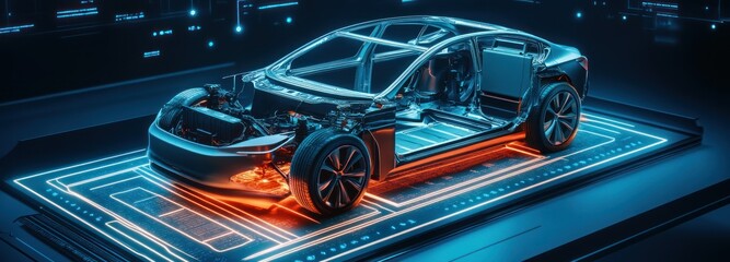 Skeleton of an Electric Vehicle with Neon Lights