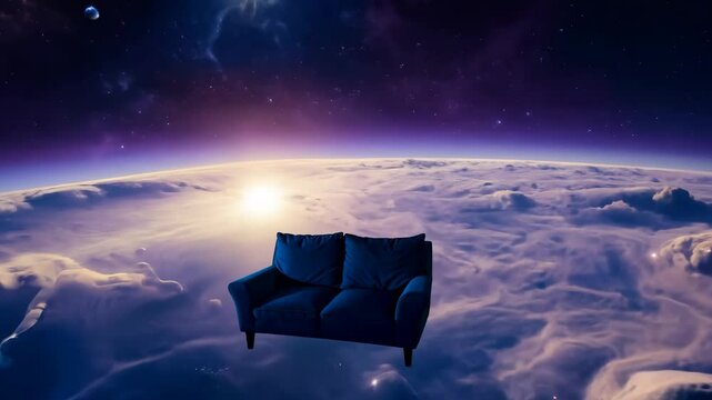 A sofa in weightlessness in Earth orbit