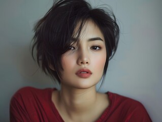 Beautiful asian woman with short haircut