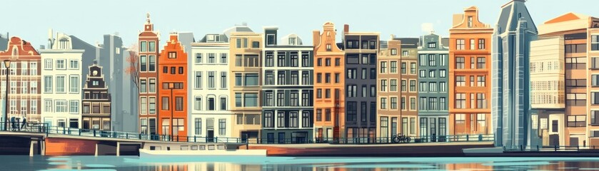 Fototapeta premium Row of Colorful Buildings Along a Canal