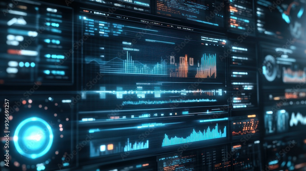 Poster Futuristic Digital Interface with Data Visualization