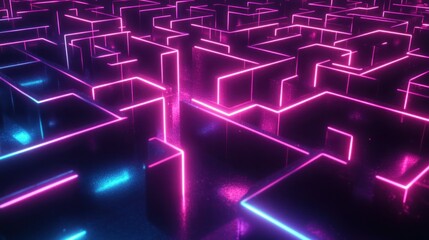 Abstract Neon Maze with Pink and Blue Glowing Lines
