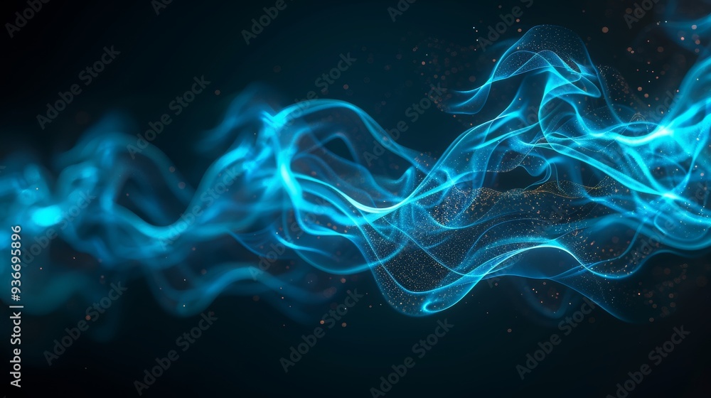 Poster blue abstract smoke on black background, smooth elegant fractal, 3d rendering illustration. can be u