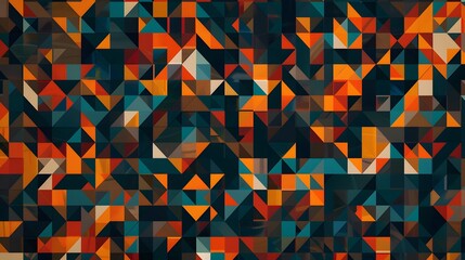 Vibrant Abstract Geometric Pattern with Colorful Overlapping Shapes and Symmetrical Design - Modern Art Background Featuring Bright Red, Teal, Orange, and Blue Hues in a Dynamic Mosaic