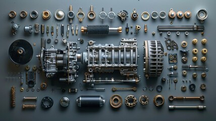 Fototapeta premium An exploded view of a car engine