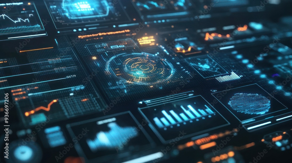 Poster Futuristic Digital Interface with Data Visualizations