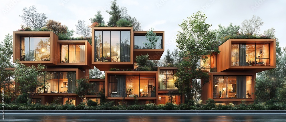 Poster architectural concept where entire neighborhoods are built on movable platforms symbolizing flexibil