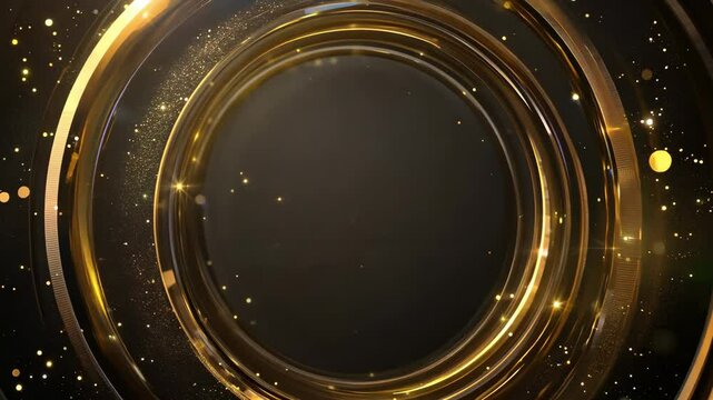 A shimmering gold circular frame with glittering particles, perfect for creating a luxurious and elegant visual display.
