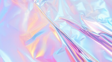 A vibrant abstract background featuring holographic rainbow foil with iridescent blurs. The smooth gradient effect creates a futuristic and dreamy atmosphere, perfect for modern design concepts