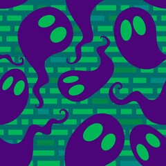 Obraz premium Halloween ghost seamless cartoon pattern for wrapping paper and fabrics