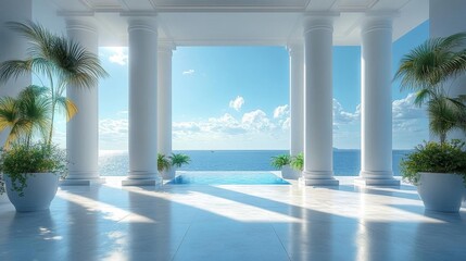 Fototapeta premium Luxurious oceanfront villa with infinity pool - generative ai