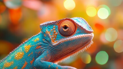 Obraz premium Vibrant chameleon close-up - generative ai