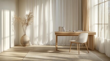 Minimalist Home Office Bathed in Natural Light Generative AI