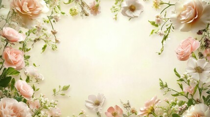 A Delicate Floral Frame of Pastel Roses and White Flowers