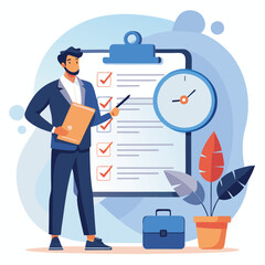 Project manager explaining flat character illustrations