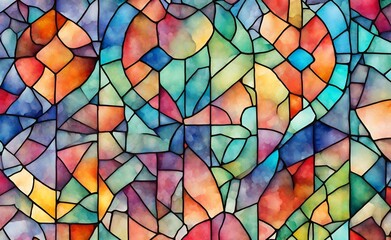 Continuous artistic painting of various colors on glass, resembling a stained glass background, showcasing a seamless display of diverse hues and intricate designs.