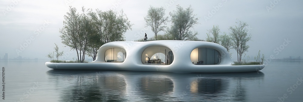 Poster innovation hub set on a floating island where creators gather to share their groundbreaking ideas al