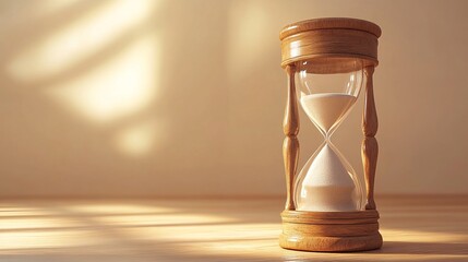 Time Flies - Hourglass with Sand Flowing, Copy Space for Promotional Content on Neutral Background