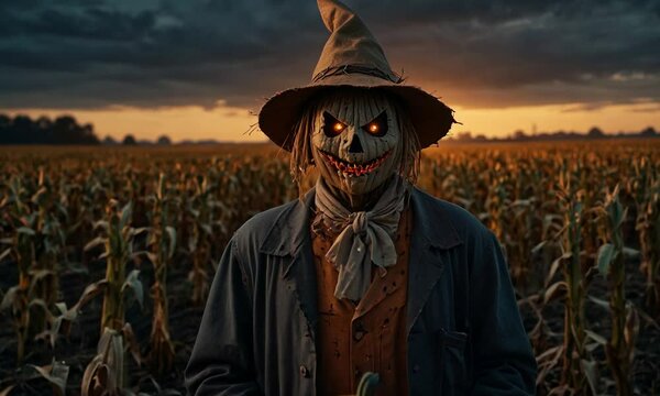 scary scarecrow in a field 