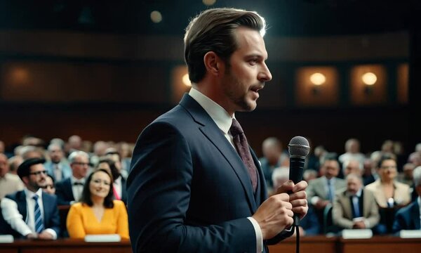 businessman speaking on the seminar