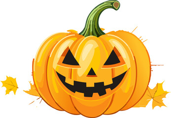 Halloween pumpkin autumn symbol scary pumpkin with smile, happy face. Cartoon Vector illustration.