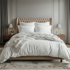 Classic bed with pillow and throw created with generated ai