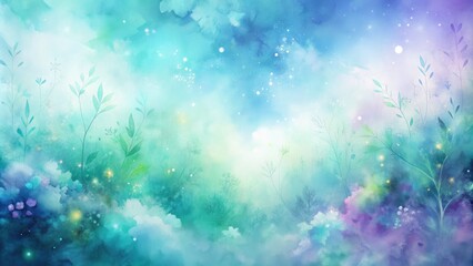 Obraz premium Soft, dreamy watercolor washes blend together in delicate hues of blue, green, and purple, creating a serene and whimsical abstract background perfect for design elements.